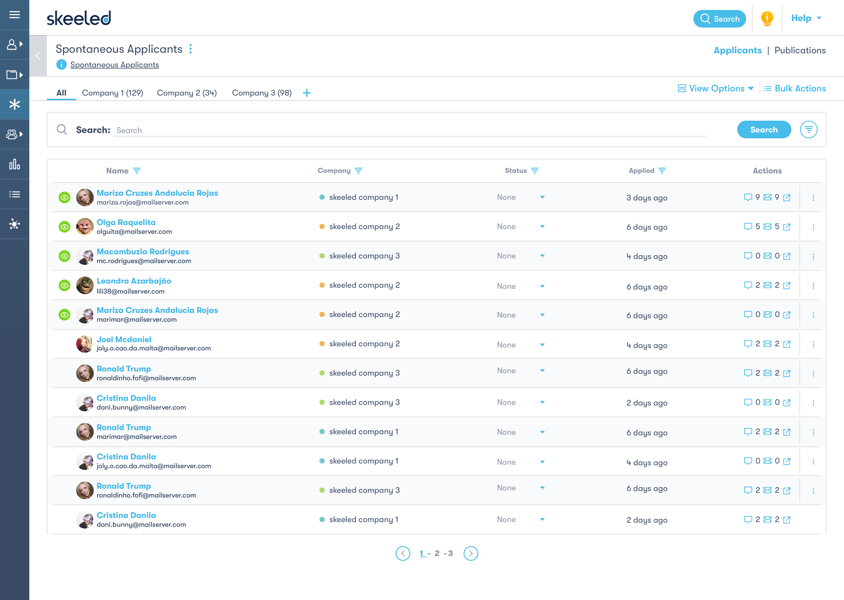 Applicant list screenshot